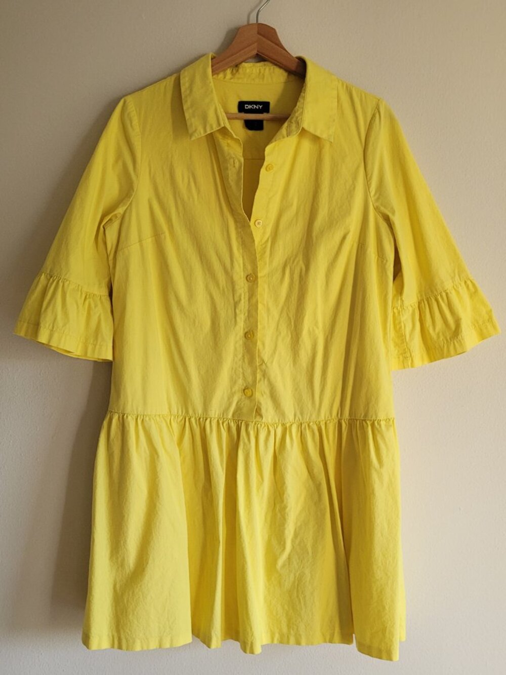 DKNY Yellow Ruffle Flared Dress Ruffled Sleeves Size 10